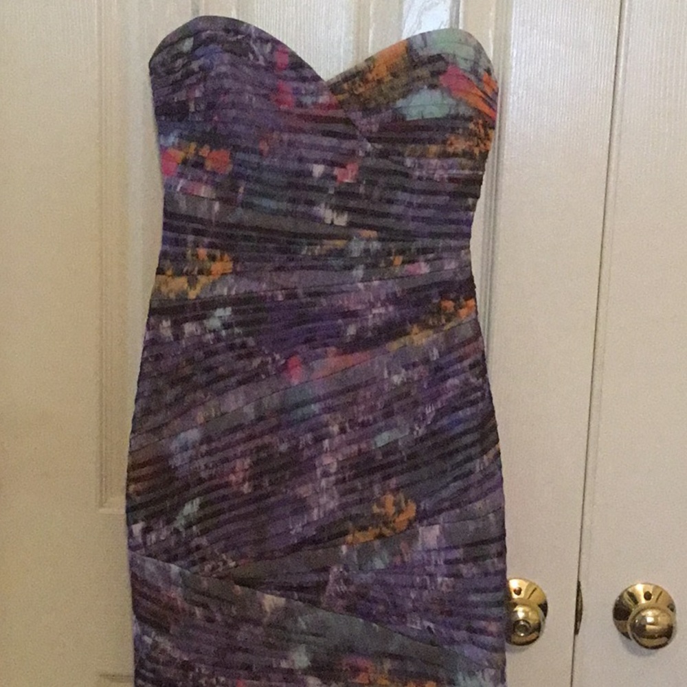 BCBG Strapless Gathered Cosmos “Kameron” Dress